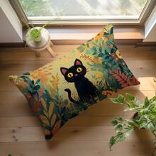 1 件卡通油画黑猫花卉印花抱枕套 [不含枕芯]，30*50cm，[单面印刷]，适用于沙发、床、客厅、卧室、汽车、办公室、酒店装饰，四季皆宜，是送给家人和朋友的完美礼物