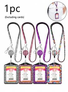 Fashionable Rhinestone Lanyard For Women - Elegant, Retractable ID & Key Holder With Sparkly Crystal Design Metal Clasp,Creative Portable Badge Holder