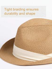 1 件男女通用卡其色和黑色丝带爵士帽