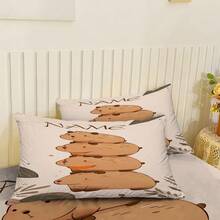 3-częściowy zestaw prześcieradeł z nadrukiem Capybara, ochraniacz na materac (1 narzuta + 2 poszewki na poduszki, poszewki na poduszki nie są dołączone), można dostosować do swojego imienia, miękki i wygodny zestaw pościeli, odpowiedni do sypialni rodzinnych, pokoi gościnnych, odpowiedni na wszystkie pory roku, spersonalizowana dekoracja domu - Wielokolorowe - Zobacz 4