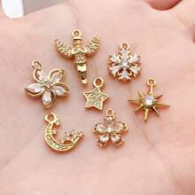 2/4/6pcs 18K Gold Plated Cubic Zirconia Flower Star Moon Charms Cute Angel Brass Charms Pendant For Jewelry Necklace Bracelets Earrings Making DIY Crafts