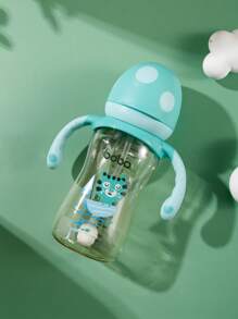 1pc Baby Bottle, PPSU Wide Mouth Mushroom Cap Bottle With Natural Nipple And Handle, 260ML/8.8oz