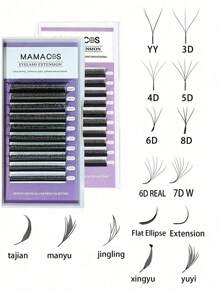 MAMACOS 10 rzędów D/C Curl YY/3D/4D/5D/6D/7D/8D/Flat Elipse/6D W Real/Extension/5D Flower/WET LASH Kształt Pojedyncze rzęsy Przedłużanie rzęs Naturalne miękkie światło Rzęsy DIY Naturalne długie kępki rzęs Dla profesjonalistów MAMACOS