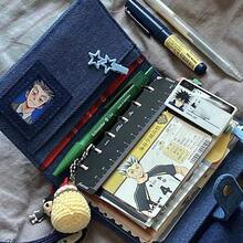 A7 Jean Binder Notebook Cover, DIY Junk Journal Loose Leaf Handbook, Gird/Blank/Line Refill Papers, PP Refill Sleeves, Large Capacity Organizer Book, School Supplies,Back To School - Multicolor - View 9