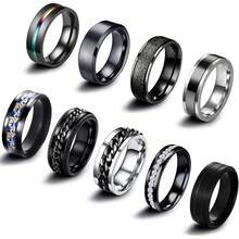 9Pcs Stainless Steel Fidget Spinning Rings Set For Anxiety Relief - Blue - View 7