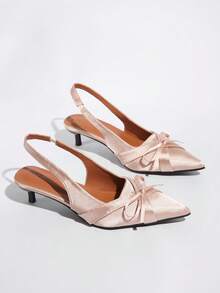 Giày sandal cao gót mũi nhọn màu đen kiểu Pháp, quai hậu, mẫu mới mùa hè 2024, giày nữ thanh lịch, sang trọng, dự tiệc, gót nhọn. - Màu be - Xem 5