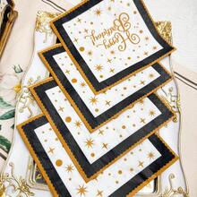 100/60/20 件 13 * 13 英寸一次性生日主题派对餐巾，带黑色边框和金色生日快乐星点图案，用于生日派对、家庭聚会、朋友聚会、情侣生日庆祝、酒店和餐厅装饰餐巾 - 黑色 - 查看 12