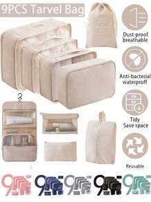 9 pièces Trousse de maquillage pour voyage d'été, organisateur de voyage portable et étanche, sac de toilette multifonction, boîtes de rangement de vêtements grande capacité, accessoires de voyage, sacs de compression gain de place, pochettes étanches. Convient pour sac à cosmétiques, sac de toilette, sac de plage, organisateur de cosmétiques, sac à maquillage, sac de rangement, sac à chaussures, boîte de rangement, fourre-tout, sac de voyage, accessoires de voyage. Excellent cadeau pour les amis, les parents, un anniversaire.