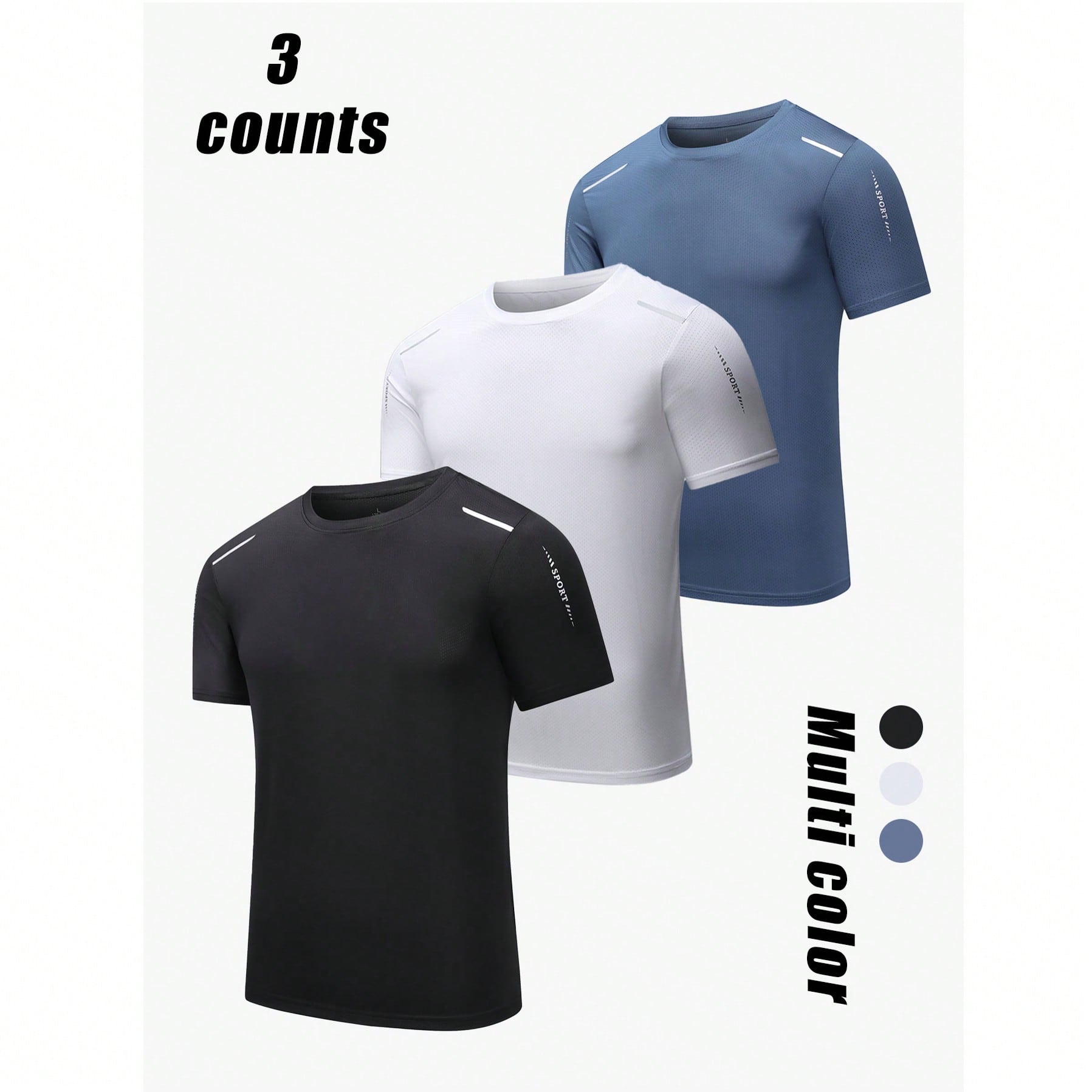 Set de 3 camisetas de manga corta casuales y deportivas para hombre, para el verano