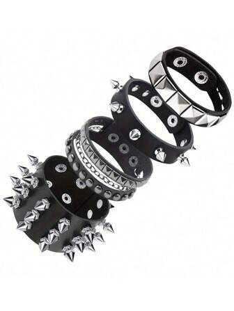 Punk Style Bracelet, Unisex Gothic Clothing Accessories, Rivet Leather Bracelet For Hiphop And Rock Outfits