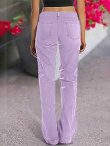 Women's Wide Leg Cargo Pants Mid Waist Straight Leg Business Casual Work Dress Pants - 紫色 - 查看 3