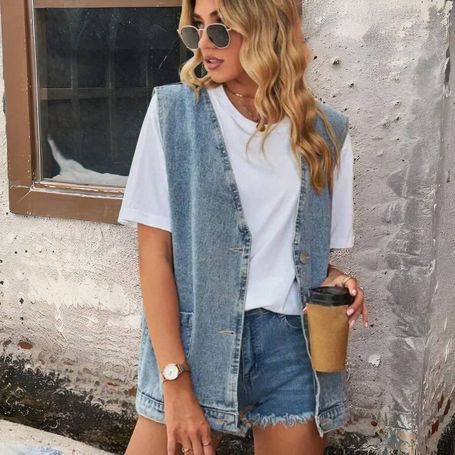 Damen Jeans Weste in Große Größen, Retro-Stil, vielseitig einsetzbar, passend für alle Jahreszeiten