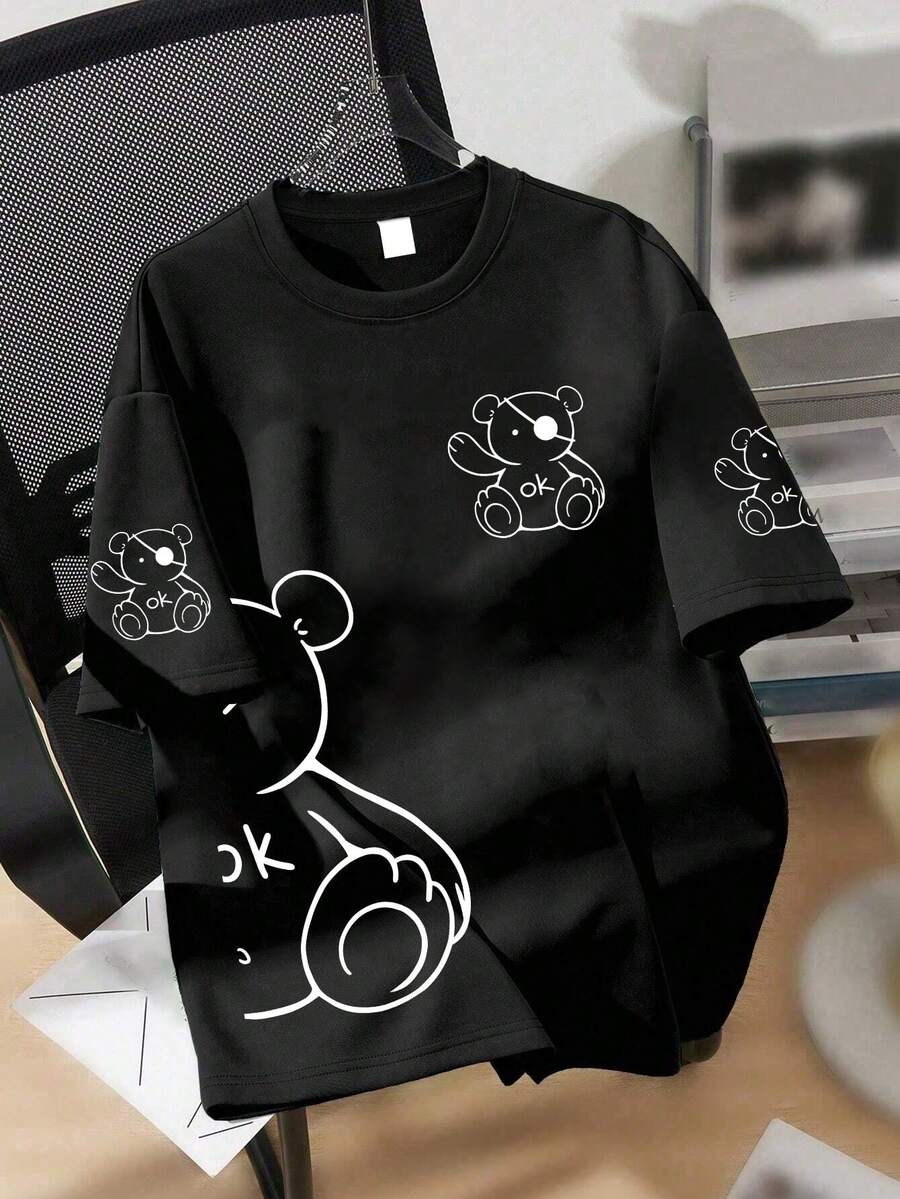 青少年可爱俏皮T恤 | 黑熊OK印花 | 休闲日常柔软款式 | 青少年服装