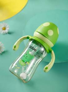 1pc Baby Bottle, PPSU Wide Mouth Mushroom Cap Bottle With Natural Nipple And Handle, 260ML/8.8oz