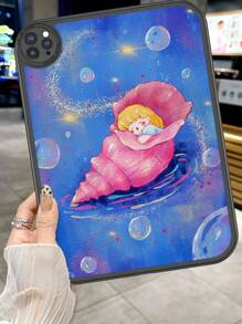 1 Peça Capa de Tablet com Elemento de Concha de Sereia Fofa, Ilustração Interessante de Estilo Cartoon do Bottom do Mar Azul, Proteção Contra Queda de 360 Graus para iPad de 10th Geração de 10.9", Capa de Tablet de Couro Portátil para iPad de 10.2" com Proteção