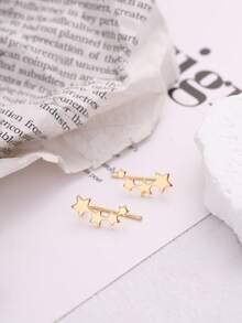 Nooxian 2pcs U-Shaped Ear Clips, Women Star Earring Cuffs - Yellow Gold - View 3