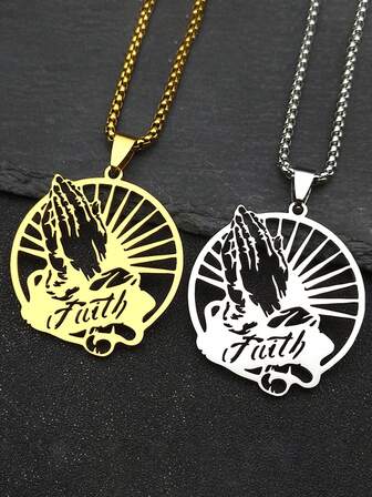 Christian Faith Praying Hands Pendant Necklace For Women Men Stainless Steel Gold Silver Color Chain Hollow Jewelry Gifts