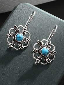 Vintage elegante türkisfarbene blumenförmige Ohrringe, geeignet für Partys und Feiertage - Mode - Übersicht 7