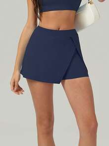 夏季女士清凉防紫外线开衩内置短款休闲网球裙 - 藏蓝色 - 查看 3