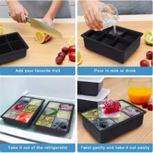 Strumento creativo per cubetti di ghiaccio, in silicone morbido e facile da staccare, stampo per cubetti di ghiaccio quadrati a 6 celle, vassoio per ghiaccio a congelamento rapido con coperchio, stampo in silicone per cubetti di ghiaccio per cocktail e whisky, stampo per cubetti di ghiaccio rotondi con coperchio per un facile rilascio