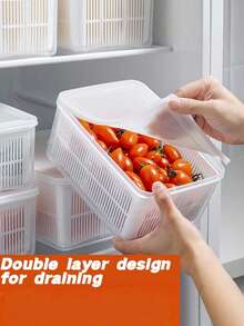 1 件白色塑料农产品保鲜食品储存容器套装，带密封盖和可拆卸沥水篮 - 可堆叠冰箱整理箱，用于长时间保持水果、蔬菜、绿色蔬菜新鲜 - 厨房食品储藏室储存解决方案，现代简约风格，多用途食品保鲜器，适用于水果、蔬菜、浆果、沙拉、餐食准备、家庭厨房用具圣诞礼物。 - 白色 - 查看 1