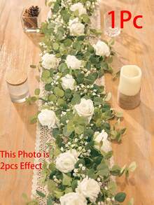 1pc Champagne Rose Artificial Eucalyptus Garland, 70.86 Inches, Wedding Decor Prop, Suitable For Photo Prop, Wedding Table Decor, Holiday Party Decor, Outdoor Patio Decor - Multicolor - View 5