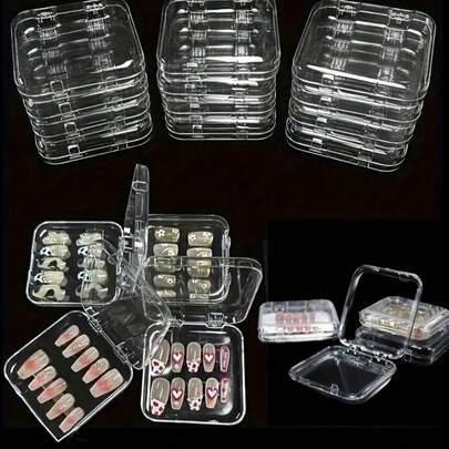 10PCS Square Transparent Pink Black White Nail Art Storage Box Transparent Acrylic Nail Art Jewelry Earrings Bracelet Card Storage Box High-End Transparent Display Storage Portable Box Wear Nail Packaging Box For Nail Art Jewelry Lovers Can Be Reused In Multiple Scenarios