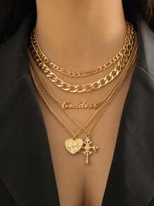 Conjunto de 5 collares gargantilla para mujer con pendientes cuadrados vintage, colgante de moneda, de color metal dorado, estilo punk, Y2K y steampunk