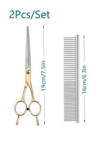 7" Professional Stainless Steel Pet Grooming Scissors Set, Includes Thinning, Curved And Straight Scissors, Gold Color, Ambidextrous, For Dog, Rabbit And Small Pet Hair Trimming - Multicolor - View 15