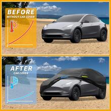 Car Cover Waterproof All Weather 210D, UV Sun Rain Protection, With Left Side Zipper - Black Blue 190.94"x75.59"x57.09" - View 4