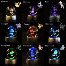 pokemon Bola de cristal de 3D Lámpara de base con Pikachu, Mew, Mewtwo y Pokeball de cristal Figura de bola de cristal Luz nocturna Regalo de cumpleaños