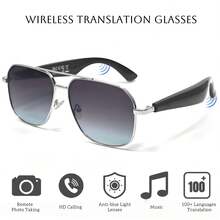 AI Translation Glasses, Wireless Smart Glasses, Support 100+ Languages, Anti-Blue Light Lenses, Built-In Microphone/Speaker, Open Ear Music & HD Calling, Control Photo Taking, USB Magnetic Charging, 360° Spatial Surround Sound, Fashionable Design For Office, Fitness, Hiking, Travel, Business, Study, Perfect Gift For Men And Women - Silvery frame, blue-violet lenses - 查看 2