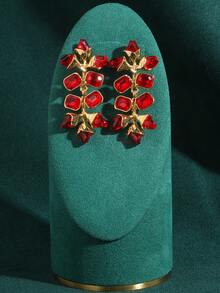 法式奢华金叶水晶吊坠耳环，方晶锆石，渐变色设计，18K镀金