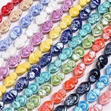 10 pièces Perles de cœur en céramique émaillée pour la fabrication de bijoux et de colliers, trou vertical, couleurs assorties, fournitures d'artisanat en gros
