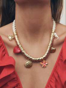 Collar multicapa para mujer - Presenta diseños de cangrejo, corazón, floral, sol, concha, caballito de mar, con estilo de playa/resort elegante y versátil
