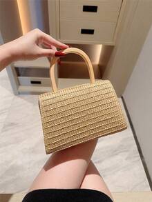 Túi Moonlit Eve, Túi xách cói thời trang tối giản mùa hè mới, Thích hợp cho bãi biển, dã ngoại, tiệc ngoài trời, phối đồ, v.v. - Màu be - Xem 6