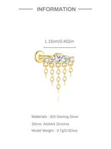 1Pc Asymmetrical 925 Sterling Silver Cartilage Helix Piercing Earring For Women Hypoallergenic Flat Back Stud Earring Perfect For Daily Wear/Party/Gift Bridal Jewelry Fine Jewelry