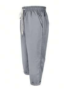 Pantalones casuales de unicolor con cordón y bolsillo para mujer, estilo diario