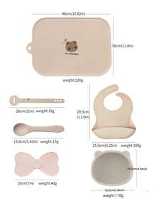 Conjunto de Utensílios de Silicone para Bebê, Jogo Americano Personalizado, Cinto, Babador, Tigela, Colher, Gravata Borboleta, Suprimentos de Alimentação Anti-Sujeira e Anti-Queda, Adequado para Bebês Meninos e Meninas em Todas as Estações - Multicolorido - Visão 9