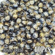 闪亮裂纹玻璃珠，破裂效果，尺寸为 10 毫米/0.39 英寸和 8 毫米/0.31 英寸。多色圆形珠子，用于 DIY 珠宝、手链、项链、耳环和手工艺品制作。