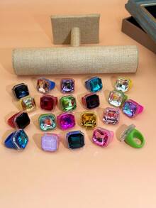 1 chiếc/20 chiếc Nhẫn nhựa pha lê hình bát giác sang trọng, Nhẫn đôi DIY nhiều màu, Thích hợp cho phụ nữ mặc thường ngày/dự tiệc và làm quà tặng Valentine - vòng nhựa - Xem 7