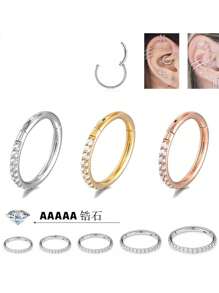 1 pieza Aro de nariz/oreja de acero inoxidable de primera calidad con piedra de circonia, bisel angular sin costura, adecuado para uso diario de hombres y mujeres