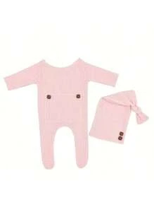 Conjunto de Roupas Macacão de Tricô de Manga Longa com Gorro para Recém-Nascido, Roupas de Fotografia para Bebês Meninos, Roupa para Sessão Fotográfica de Crianças Pequenas