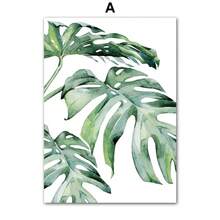 1 PIEZA Pintura en lienzo de hojas de plantas acuarela verde primaveral estilo nórdico. Pósteres y estampas para decoración de paredes en salas de estar, dormitorios y comedores. Opcional con marco. Pósteres modernos, arte de pared, pinturas en lienzo. - Multicolor - Ver 82