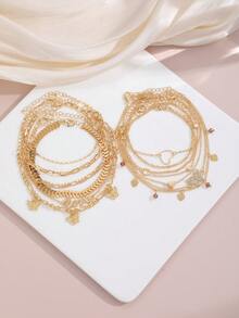 1/4/13/14 件时尚优雅波西米亚风贝壳、蝴蝶、星星、无限心、爱心、金色脚链套装，适合女士、夏季海滩度假派对礼物、日常穿着 - 款式1 - 查看 7