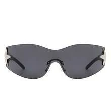 1pc Frameless Sleek Retro Y2K Style Fashion Sunglasses, Wrap-Around Sporty Rimless Women Shades, Glasses For Festival, Outdoor, Travel, Summer, Beach Accessories - màu đen - Xem 1