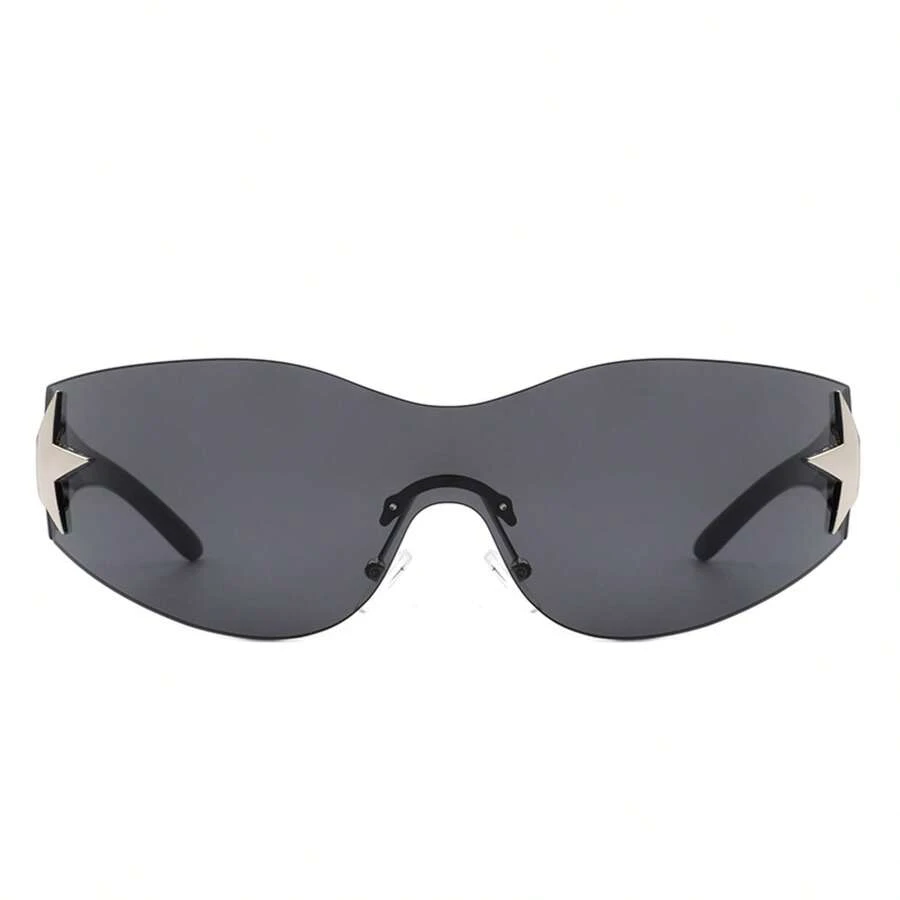 1pc Frameless Sleek Retro Y2K Style Fashion Sunglasses, Wrap-Around Sporty Rimless Women Shades, Glasses For Festival, Outdoor, Travel, Summer, Beach Accessories - màu đen - Xem 1