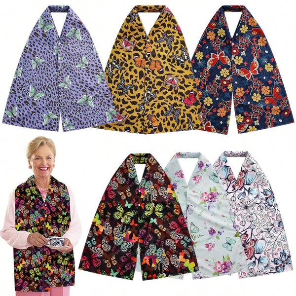 1 Stück Schmetterling Motiv Lätzchen für Senioren, schützt Kleidung vor Verschüttungen, einfache Stofflage, eleganter Modeschutz, Druckknopfverschluss, saugfähiger Stoff, geeignet für Senioren und Pflegekräfte