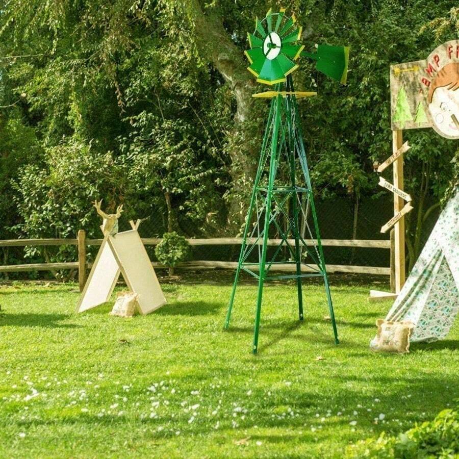 8FT Green Metal Windmill Yard Garden Decoration Weather Rust Resistant Wind Mill - Green - View 1