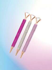 优雅水钻装饰圆珠笔，水钻点缀圆珠笔，水钻墨水笔，可伸缩闪亮水晶金属笔，精美水钻走珠笔礼品，0.7毫米细笔尖，魅力粉色学生礼品笔，书写流畅，适合学校、办公室使用，必备开学用品 - 鑽石 - 查看 2